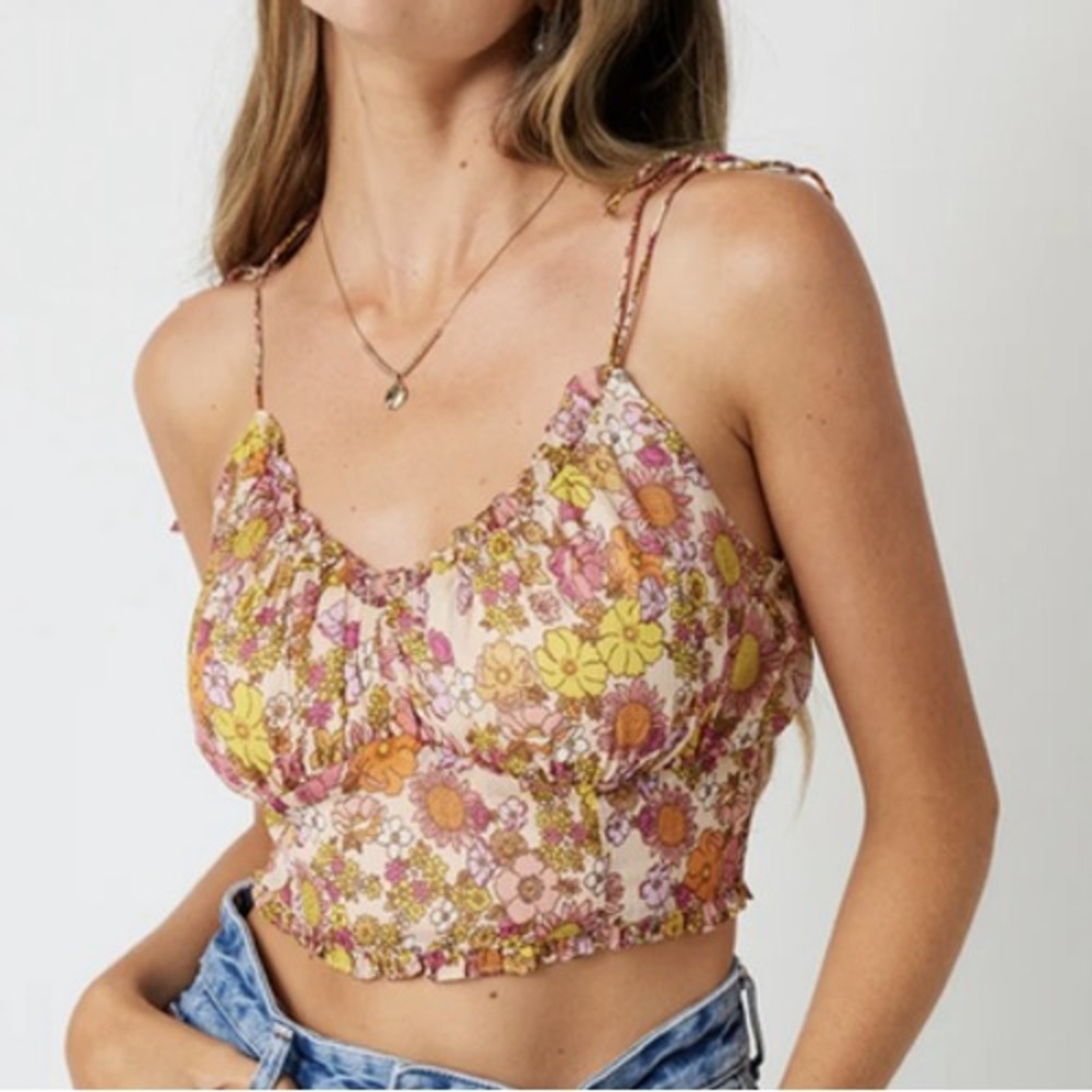 Patrons Of Peace Crop Top Size Medium Floral Smocked Crop Tank Babydoll Boho